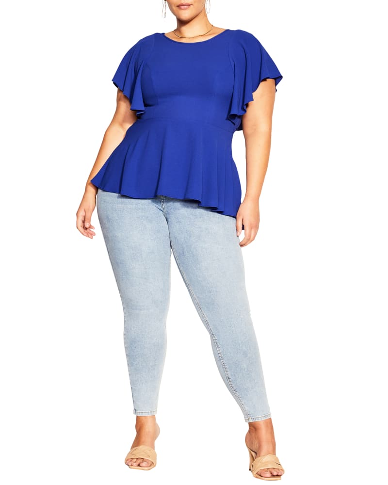 Front of a model wearing a size L TOP ROMANTIC MOOD in Royal Blue by City Chic. | dia_product_style_image_id:293926